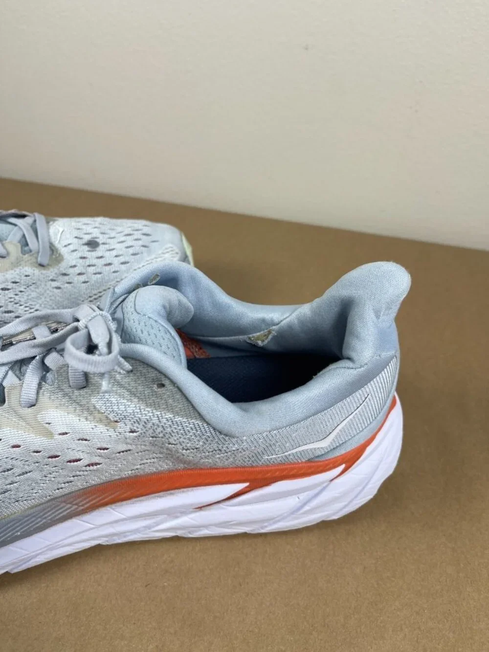 HOKA Clifton 8 Men's Running Shoes Gray Orange Size 11 D Sneakers